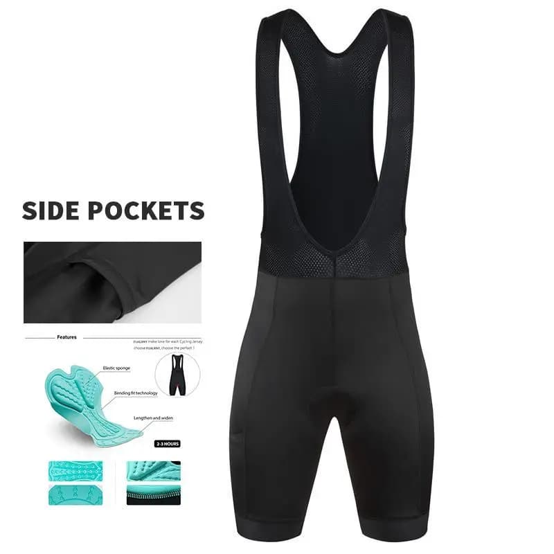 Unisex Full Black Gel Padded Cycling Bib Shorts 3D Sponge Pad Bike Riding Trousers for Men Women Road Mountain Biking Long