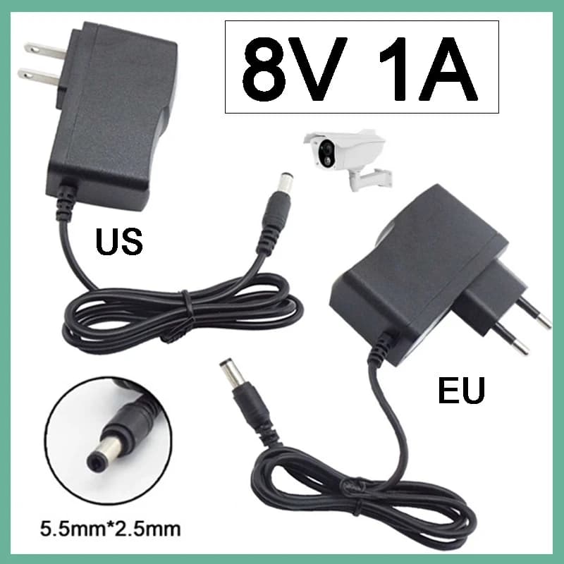 5.5mmx2.5mm AC DC Power Supply Adapter 110V 220V Converter 8V 1A 1000ma For LED Strip Light E3