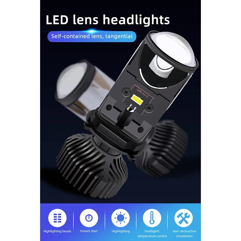Kit di Conversione Lampada LED H4 60W/Pair con Lente Mini Proiettore per Auto, 8000LM, Fari Hi/Lo, RHD LHD