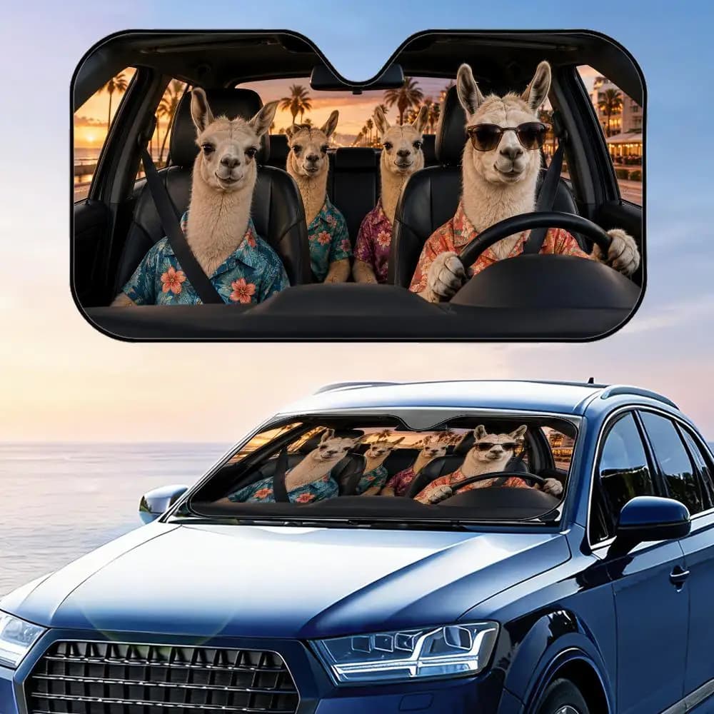 Parasole per Auto con Llama in Camicia Hawaiana, Divertente Protezione UV Riflettente Pieghevole per Parabrezza, Copertura Isolante dal Calore