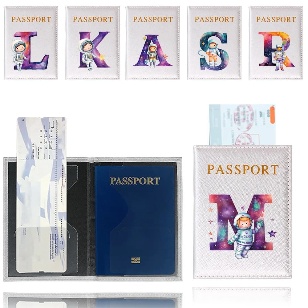 Custodia per passaporto, copripassaporto unisex, porta passaporto da viaggio, custodia protettiva per passaporto, serie Astronaut Letter