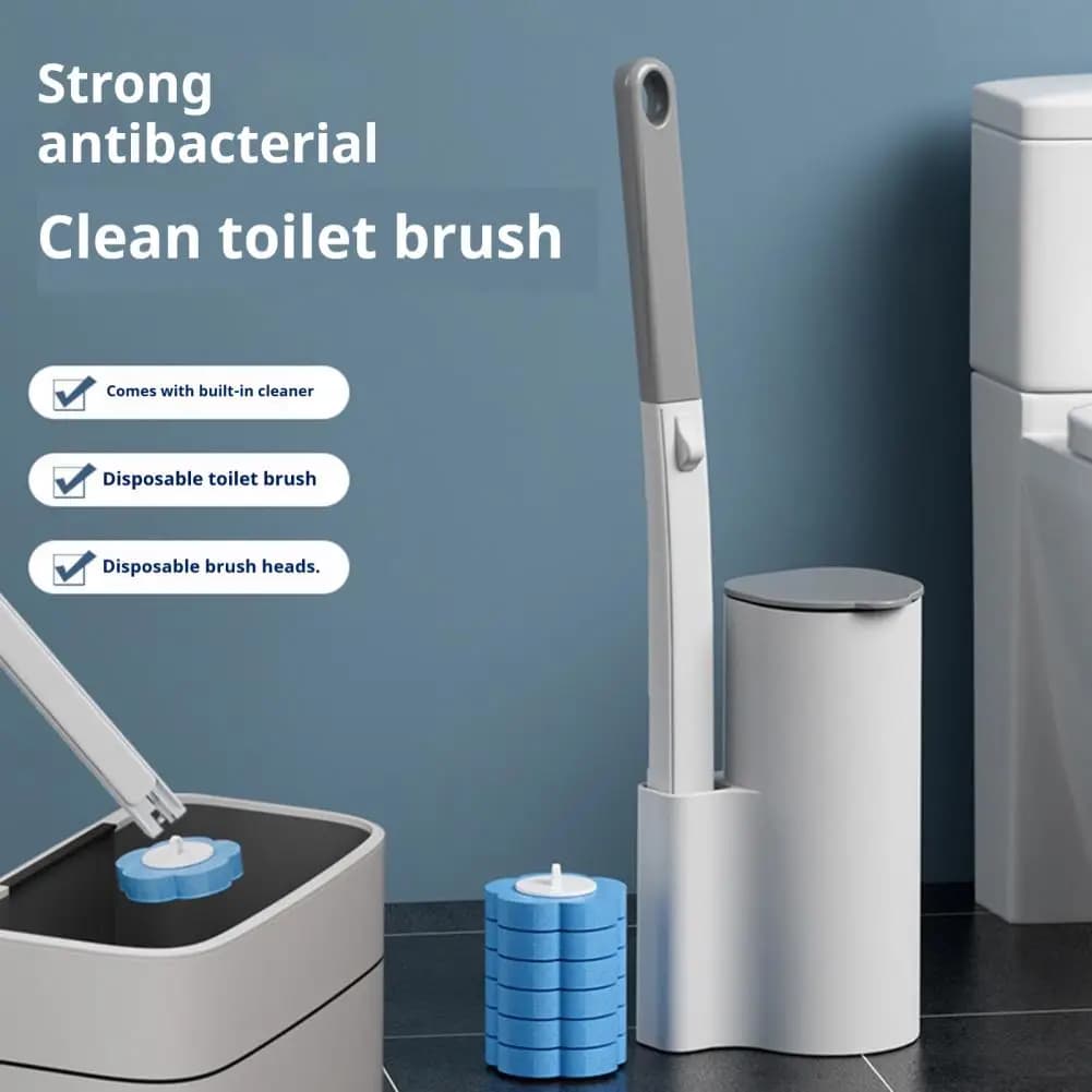 Spazzola Igienica per WC Usa e Getta con Testine Sostituibili, Supporto a Parete per Bagno, Spazzola con Manico Allungato