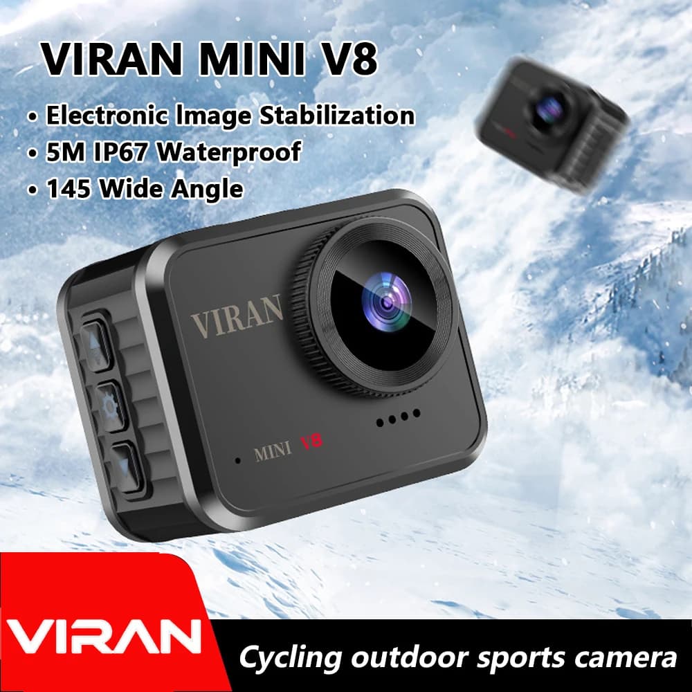 VIRAN MINI V8 Action Cam Ultra HD Telecamera per Casco da Bicicletta 145° ° Mini Dash Cam per Auto ad Angolo Ampio, Registratore Video Impermeabile, DV Sportivo