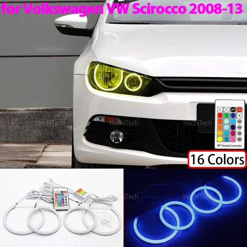 For Volkswagen VW Scirocco Non Projector 2008-13 16-Color Cotton Light Rings Led Angel Eyes Car Headlight Daytime Running Lights