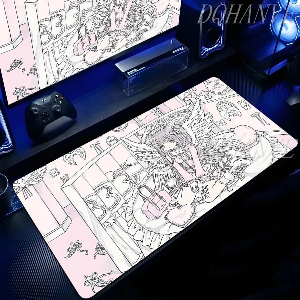 Tappetino per Mouse da Gaming Anime Kawaii per Ragazze, Rosa, Accessori per PC, Grande Tappetino per Gamer, Antiscivolo, Pad di Espansione per Tastiera