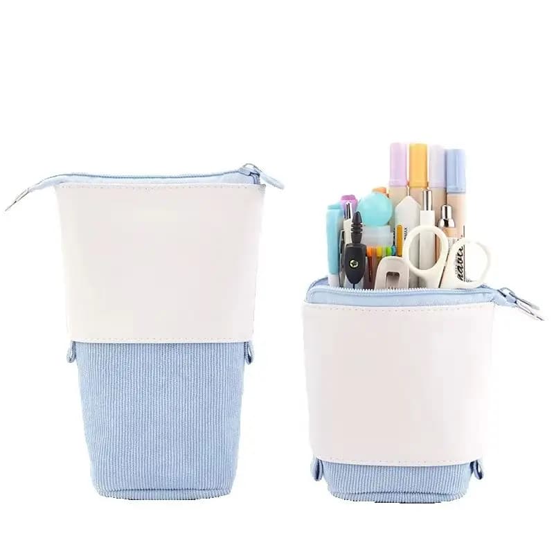 Astuccio per penne Astuccio per pennarelli per cancelleria Portapenne in PU Tinta unita Stand Up Materiale scolastico Custodia per organizer in velluto a coste Regalo per ragazze Ragazzo