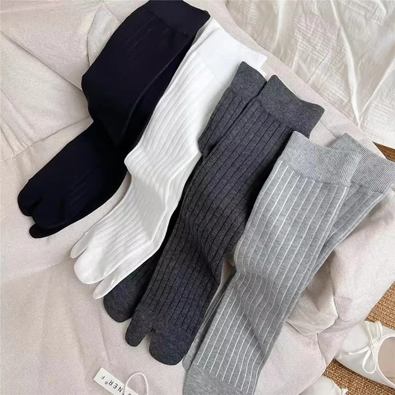 Lolita Cotton calzini alti alla coscia a due dita donna ragazze calze a due dita calze a tubo lungo con punta divisa nero bianco Harajuku Sox