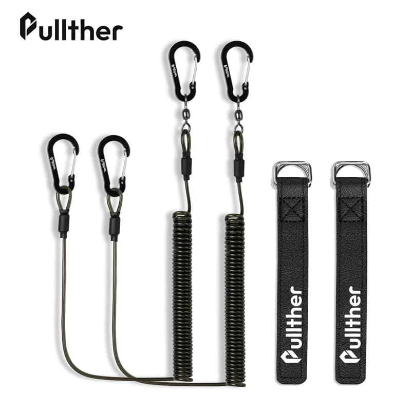 fishing, fishing gear, spiral strings, wrapping rod strap, tie belt, carabiner, anti-smarriage wire, spring rope, prevents fishing rod from falling