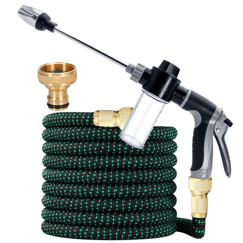 3X Magic Garden Water Pipe 25FT/100FT, With Foam Pot Spray Gun, Metal Long Rod, Used For Car Washing And Cleaning Supplies