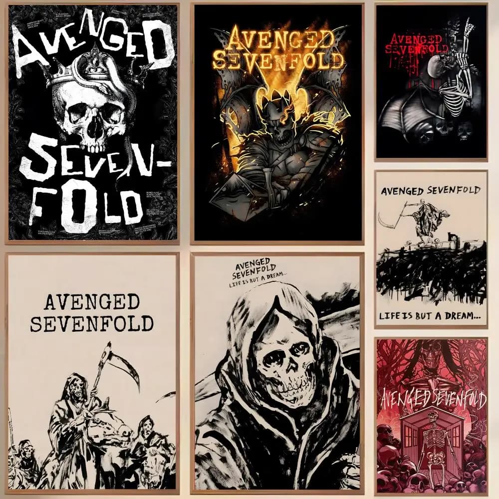 Poster Rock Band A-avenged Sevenfold, tela impermeabile, resistente alle rughe, decorazione da parete, facile da appendere, decorazione per la casa, per soggiorno, camera da letto