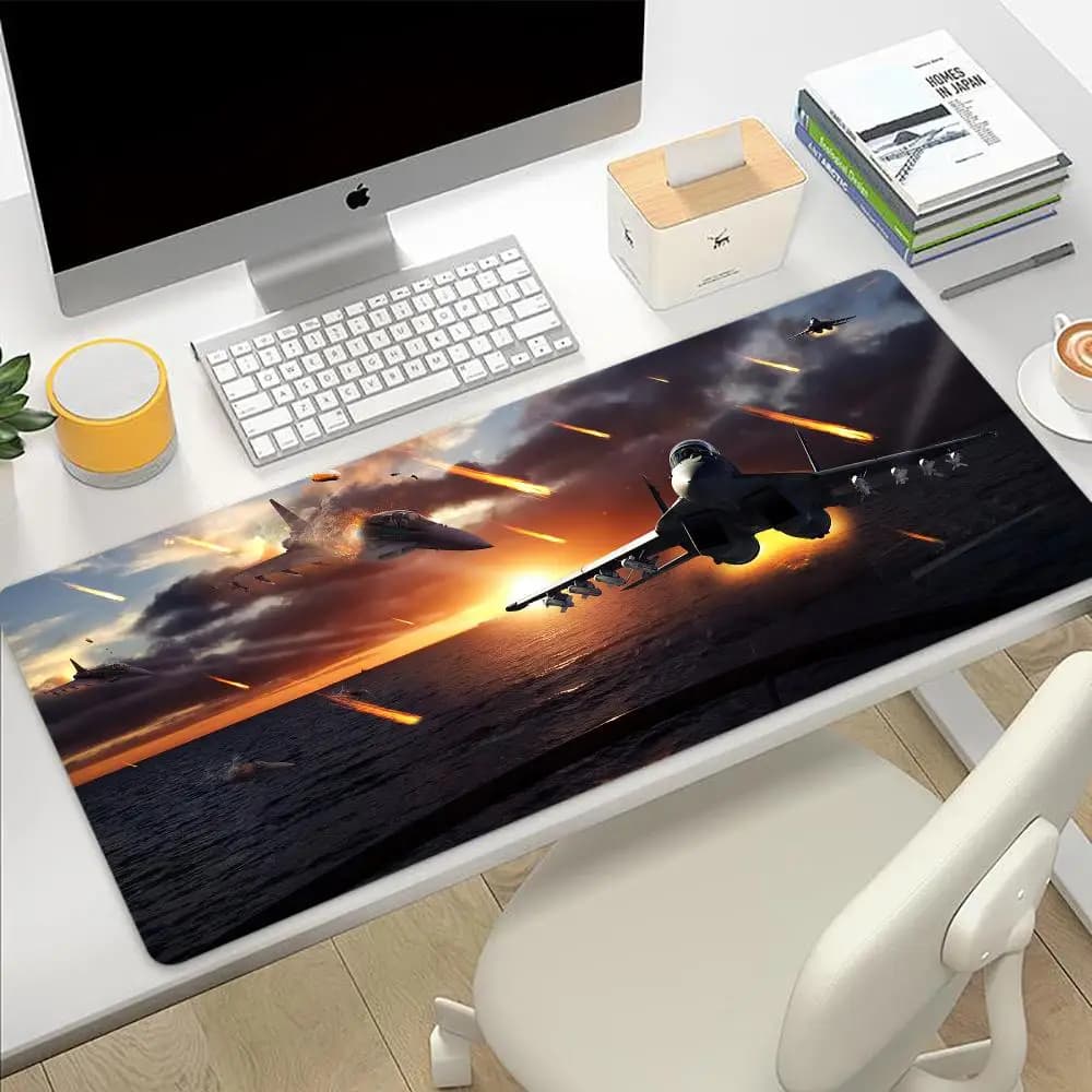 Tappetino per mouse a tema aereo da combattimento, antiscivolo in gomma HD, per PC, laptop, tastiera, ufficio e gaming