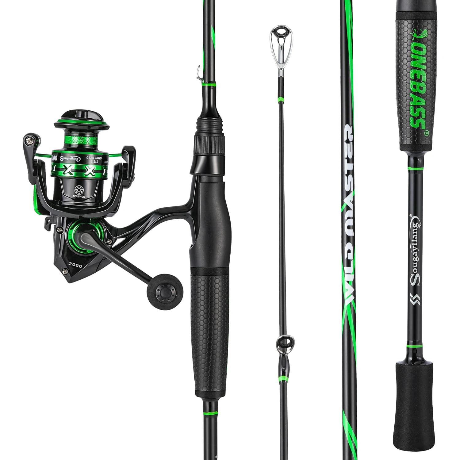 Sougayilang Set Fishing rod to 2 Sections and reel Spinning 1.8m 2.1m, Fishing rod 2000 with Peach Mill for Sweet Waters