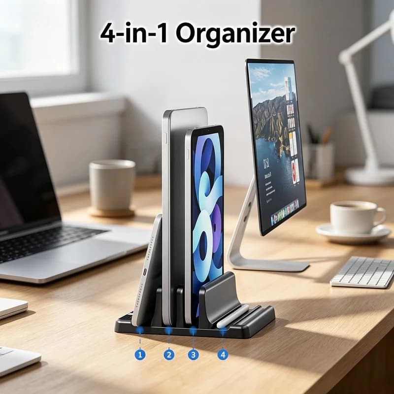 Vertical Laptop Stand Multi‑Slot Notebook Storage Holder Desktop Space‑Saving Tablet Book Organizer Heat‑Dissipation Dock Stand
