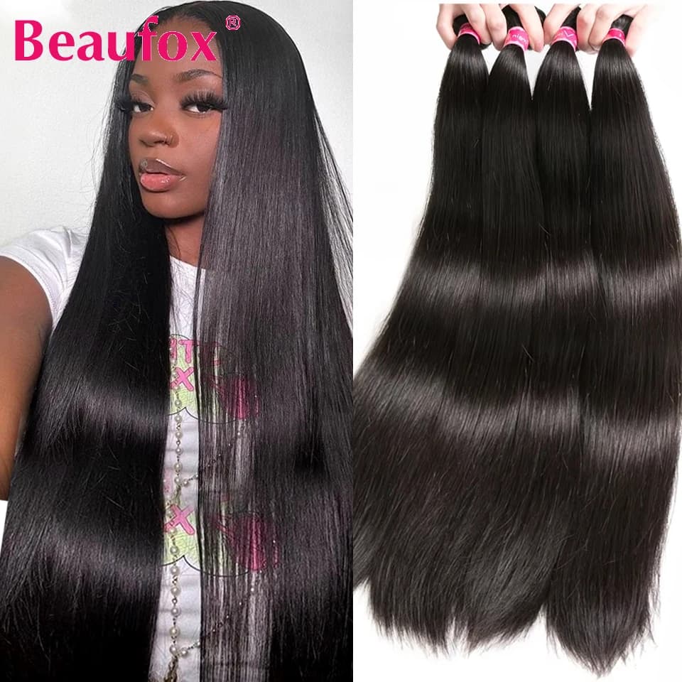 Beaufox Fasci di capelli umani lisci Fasci di capelli lisci malesi Affare capelli umani 1/3/4 pacchi Capelli umani lisci 8 "-30"