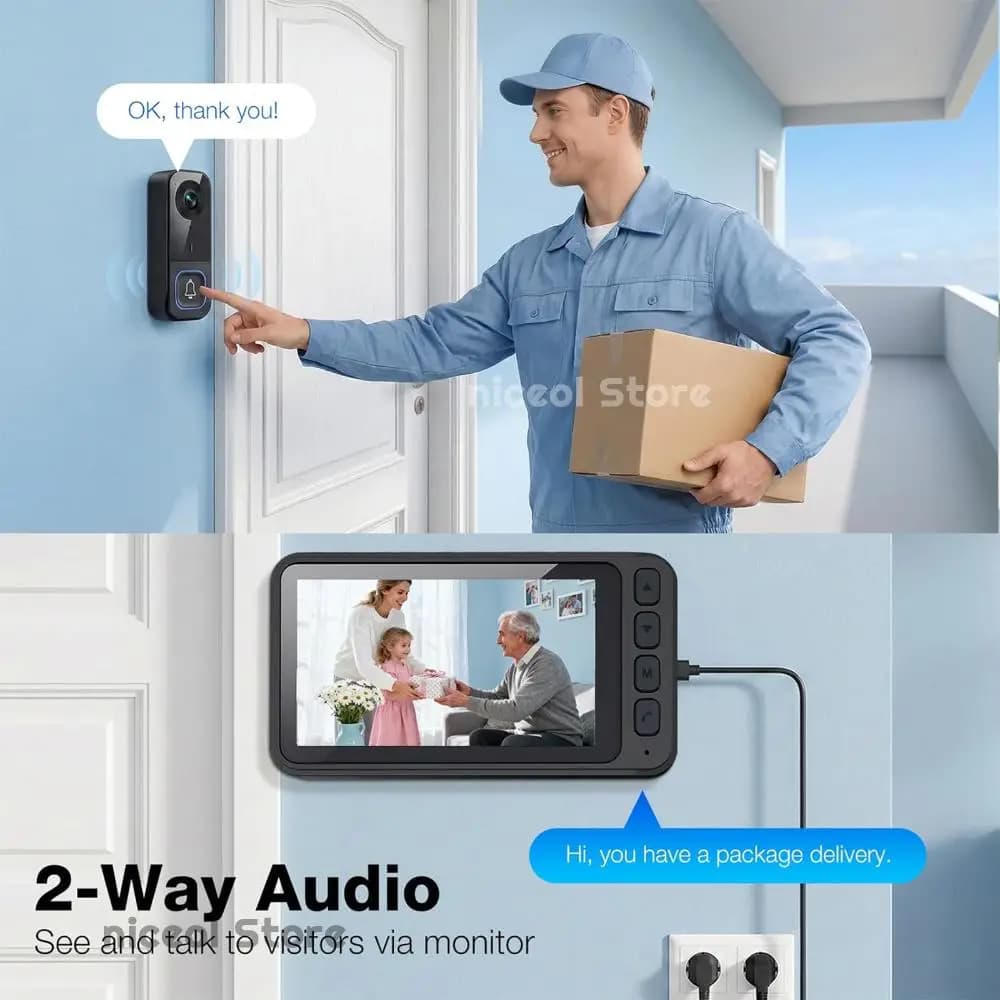 Campanello con Telecamera Wireless Senza Abbonamento, Audio Bidirezionale, Visione Notturna a Infrarossi, Nessuna Connessione WiFi o APP Richiesta