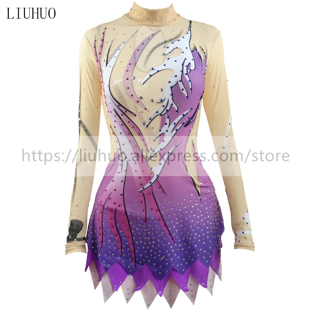 LIUHUO Donna Ragazza Costume Prestazioni Ginnastica Ritmica Concorso di Balletto Body Pattinaggio Su Ghiaccio Vestito Adolescente Viola Rullo di Danza