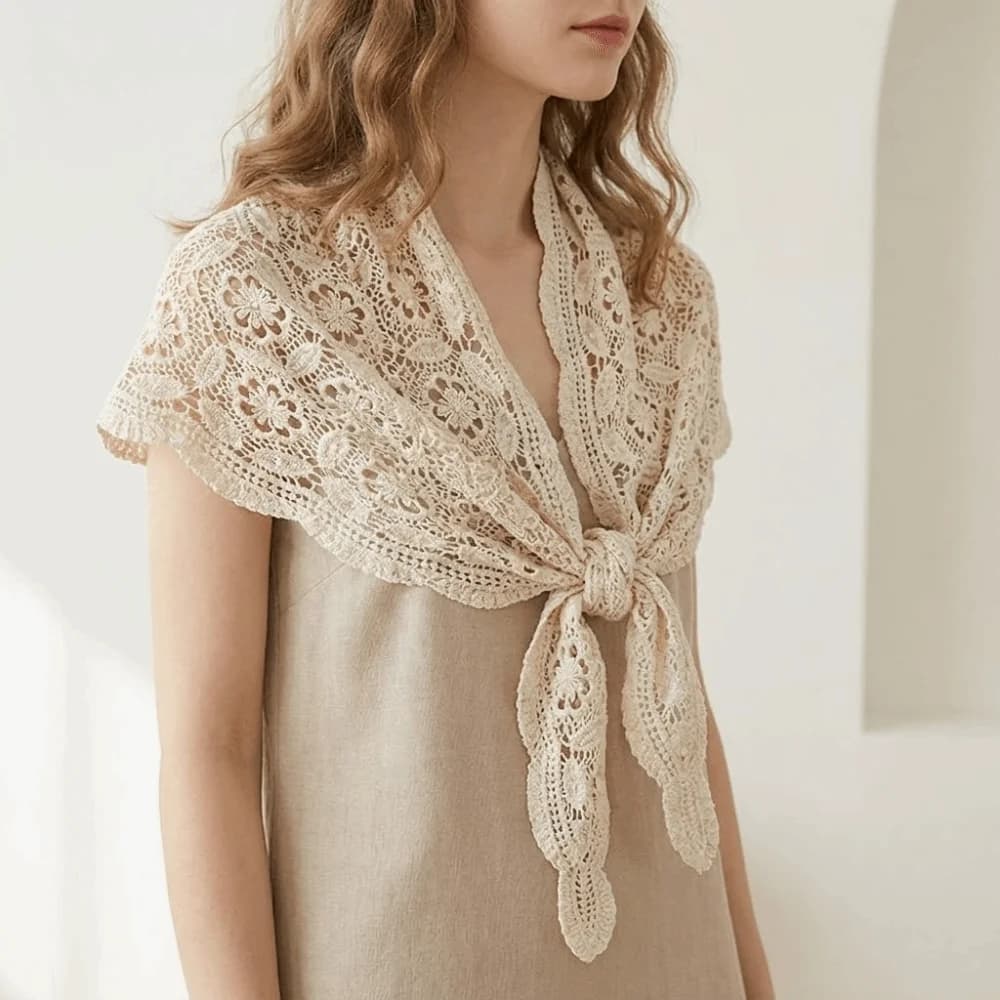 Fake Collar Knitted Triangle Scarf Ethnic Style Cape Hollow Out Lace Shawl Scarf Accessories Clothes Decoration Fart Curtain