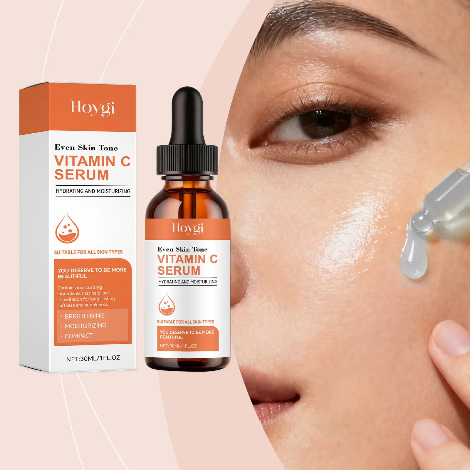 Serum Viso alla Vitamin C with Hyaluronic Acid, Corrector Macchie Scure, Anti-Eta, Oil Viso all'Aloe Vera, Daily Skin Care 30ml