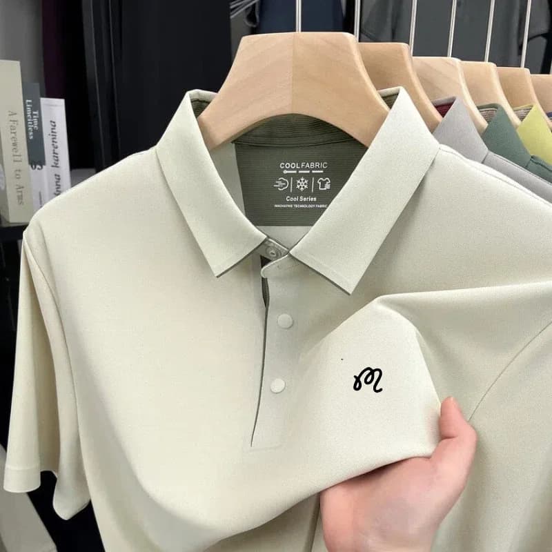 High end brand printed polo shirt short sleeved men's ice silk top 2026 summer new golf Korean version casual breathable T-shirt