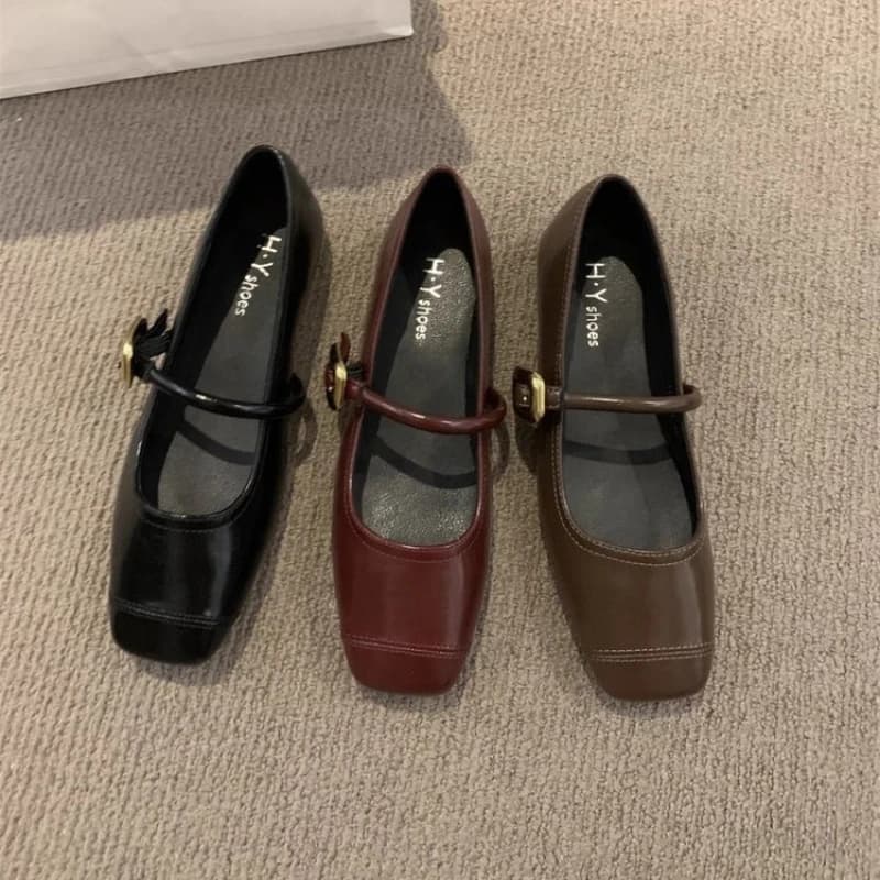 Scarpe basse da donna in PU senza lacci con punta quadrata, tacco basso in gomma inferiore a 3 cm, scollatura poco profonda, comode e casual per tutti i giorni