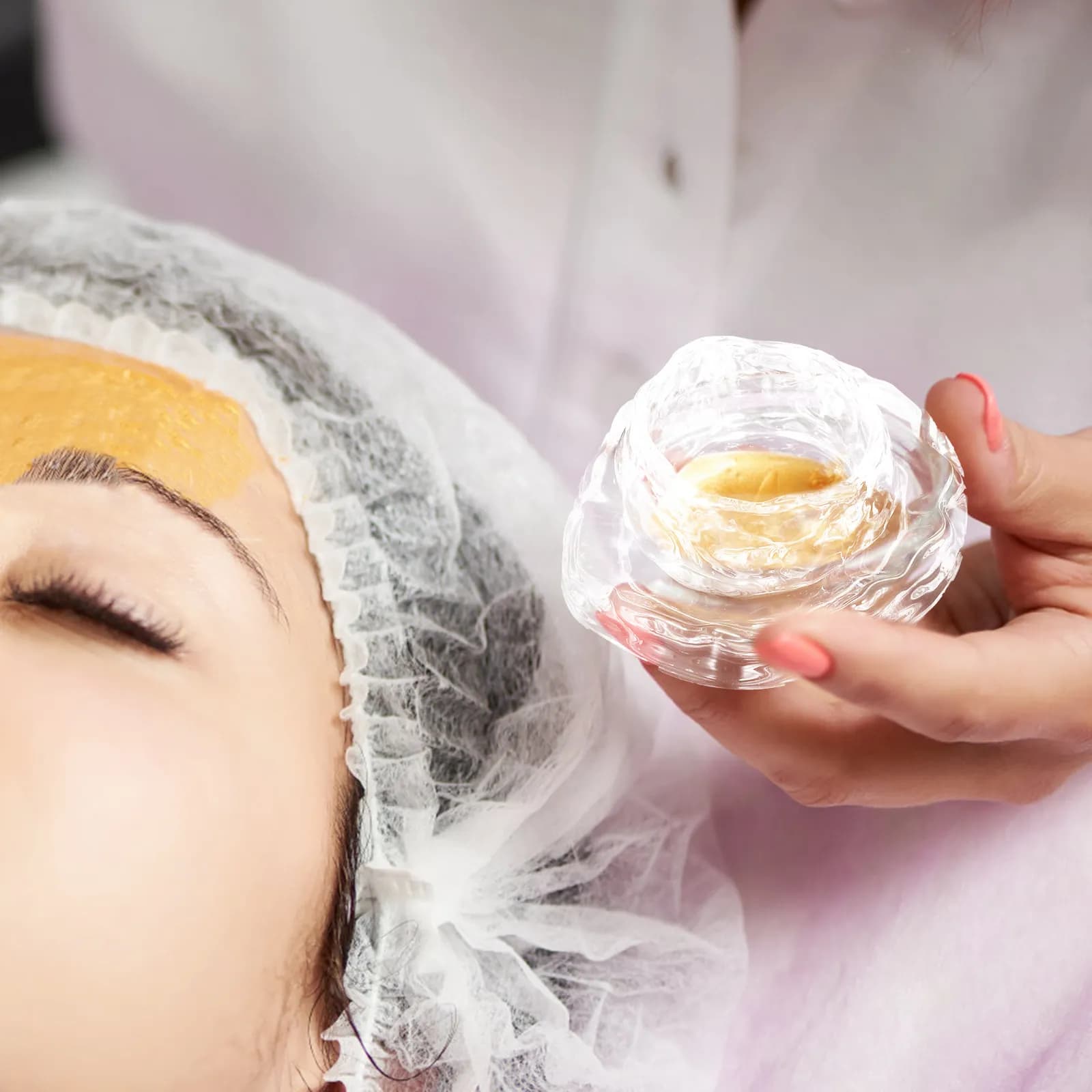 Ciotola in Vetro per Maschere Viso, Strumento Fai-da-Te per Skincare, per Oli Essenziali e Maschere Facciali, Uso Domestico e Professionale, Base Stabile, Facile da Pulire, Trasparente