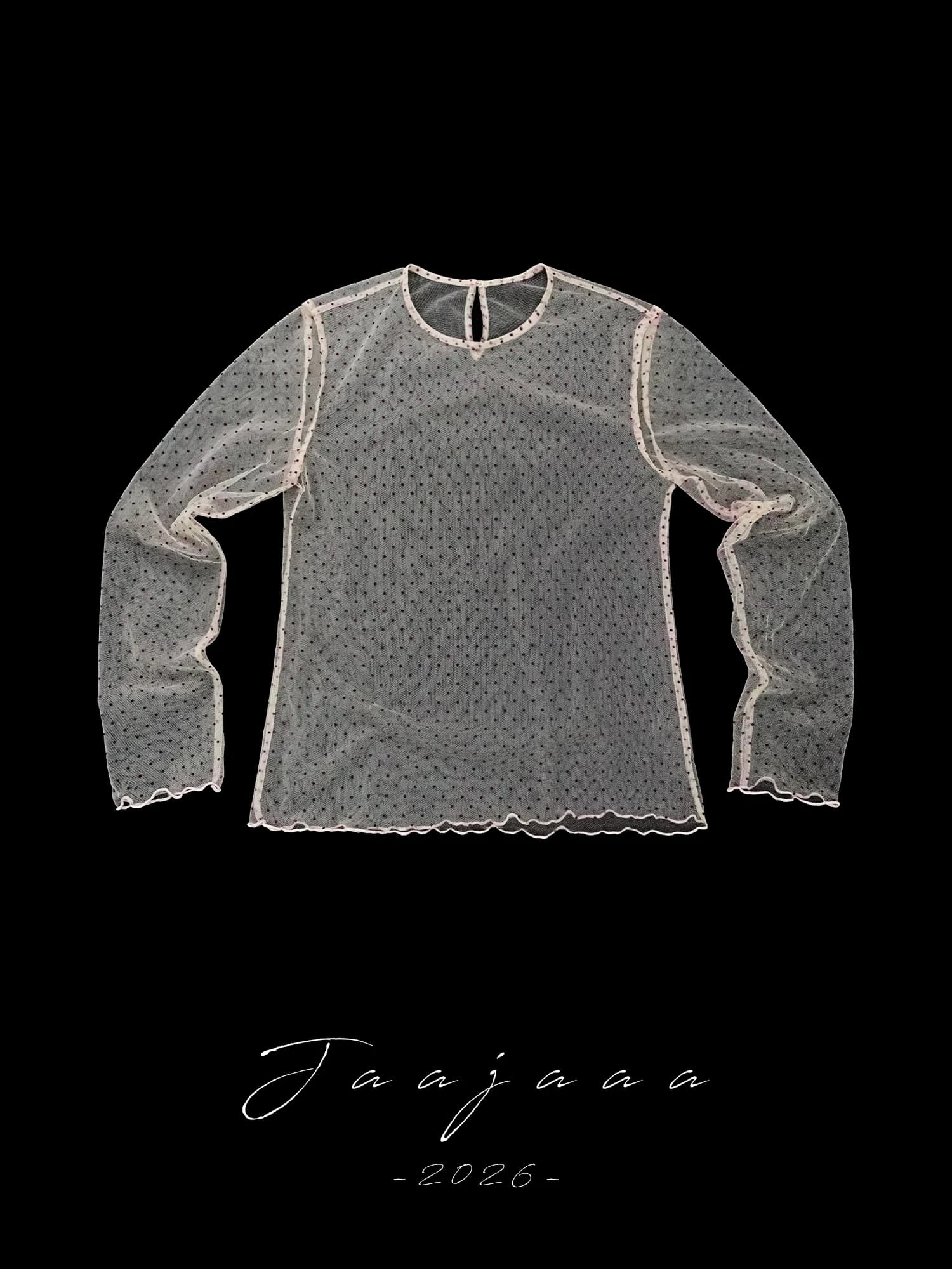 Jaajaaa Seina Micro Light Dot Mesh Base Thin Spring Summer T-shirt Stile casual Taglio dritto Manica lunga Top con collo rotondo