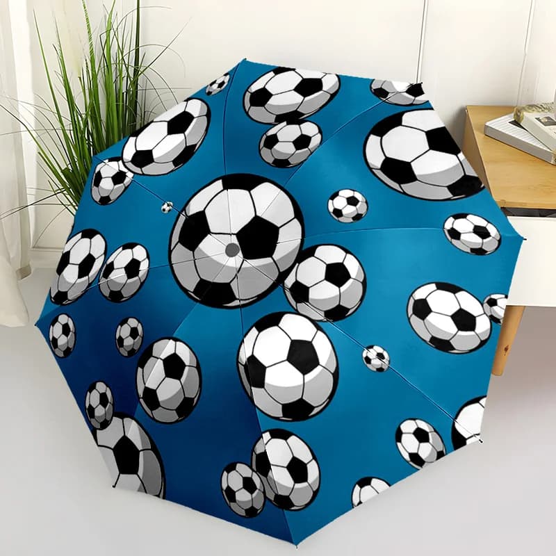 1 ombrello con design a forma di pallone da calcio - Realizzato con un robusto telaio in metallo e una maniglia in plastica, luminoso e accattivante