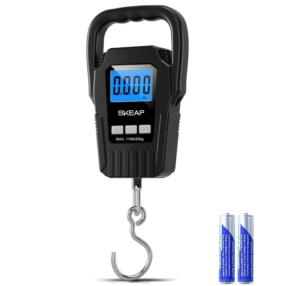 Bilancia da pesca digitale con bilancia sospesa, bilancia per bagagli da 110 libbre/50 kg, bilancia per pesci, maniglia grande e retroilluminata LC