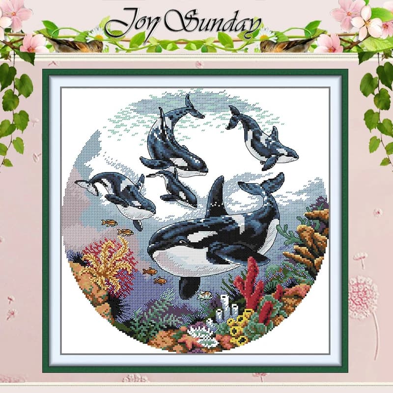 Killer Whale Patterns Counted Cross Stitch Set DIY 11CT 14CT 16CT Stamped DMC Cross-stitch Kit Embroidery Needlework Crafts