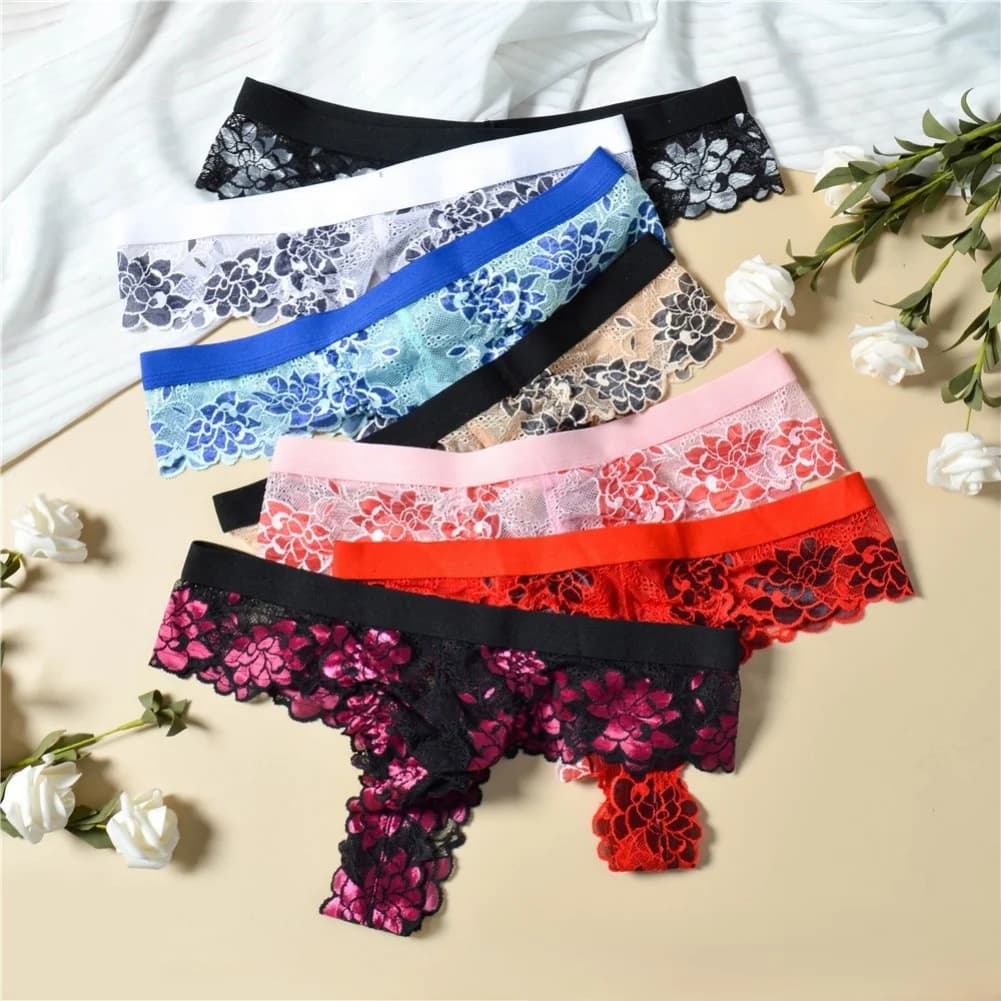 Men\\\'s Floral Lace See Through Underwear Thong Style with Bulge Pouch Support for M L Sizes Breathable Fabric Blend