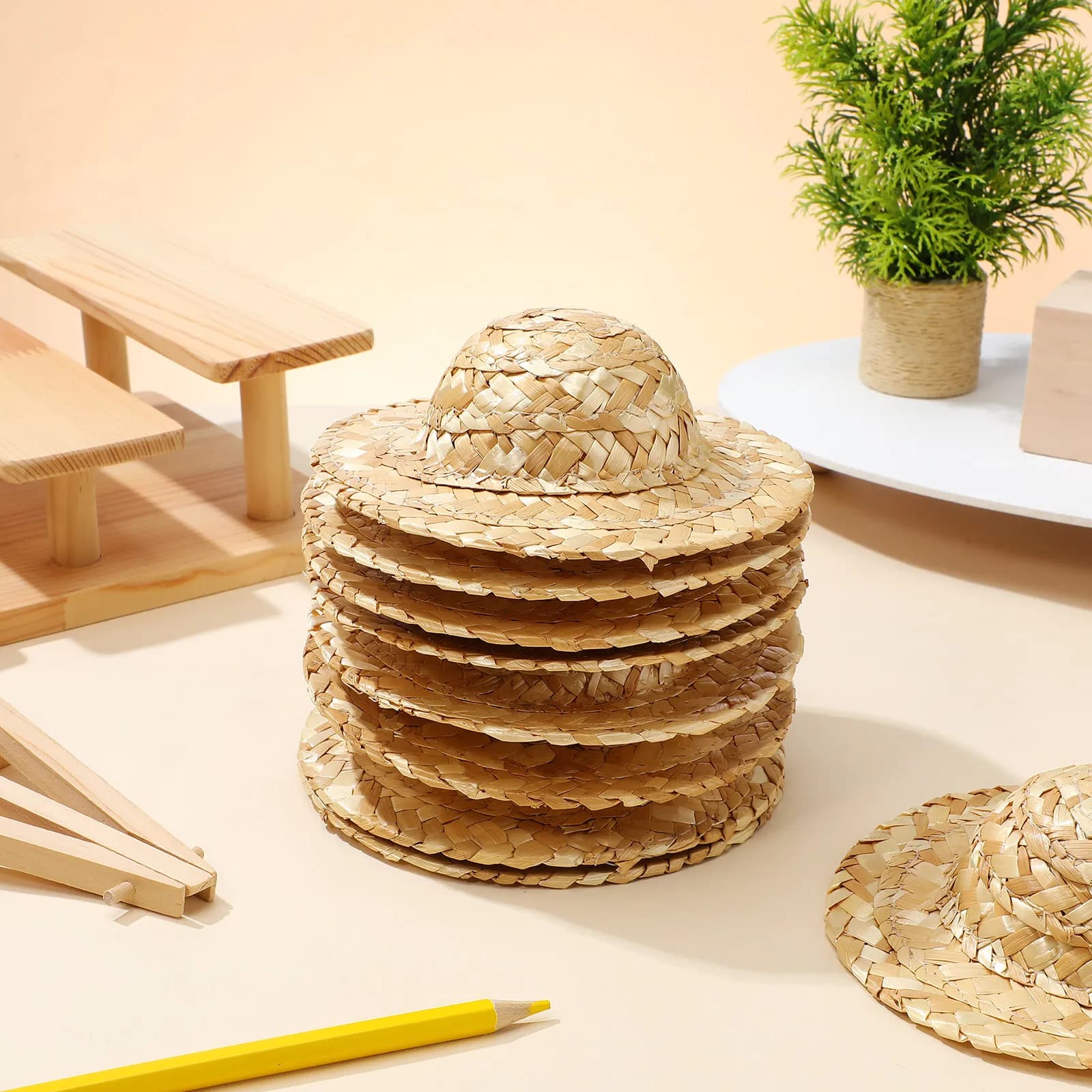 10 Pezzi Mini Cappelli di Paglia Fatti a Mano 13Cm, Piccoli Cappellini Intrecciati per Decorazioni Fai-da-Te, Gioielli, Materiale per Abbigliamento, Miniature Lavorate a Mano