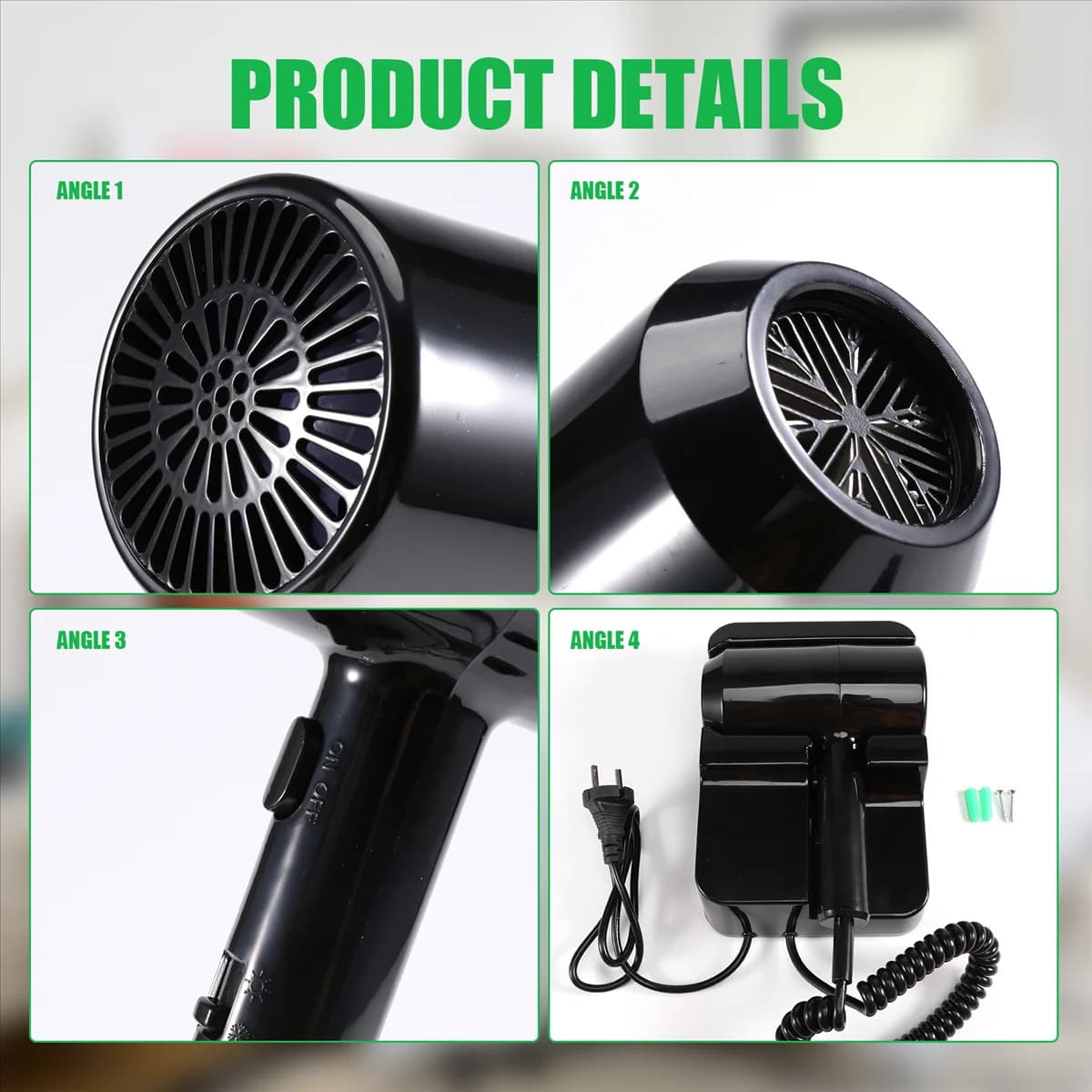 X11AA GMDQ Vento caldo e freddo Asciugacapelli Elettrico Montaggio a parete Bagno Hotel Ventilatore di ioni negativi con staffa USB Spina europea nera