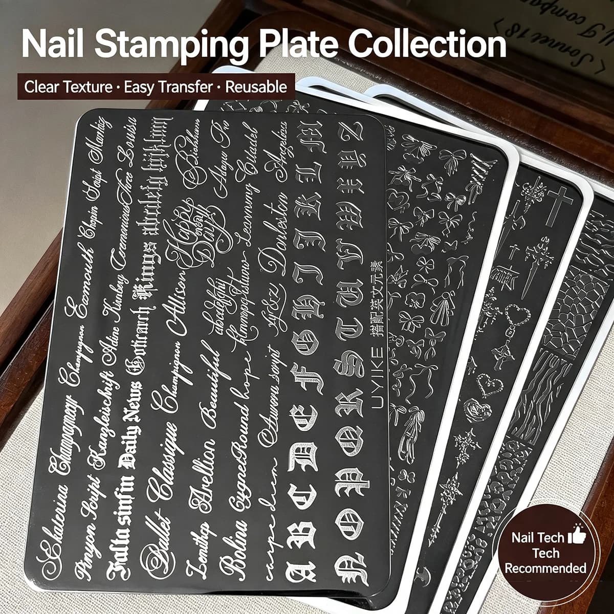 1Pcs Gothic Letter Nail Art Transfer Printing Steel Plate Nail Art Silicone Stamp Star Heart Dot Bowknot Lace Manicure Tool
