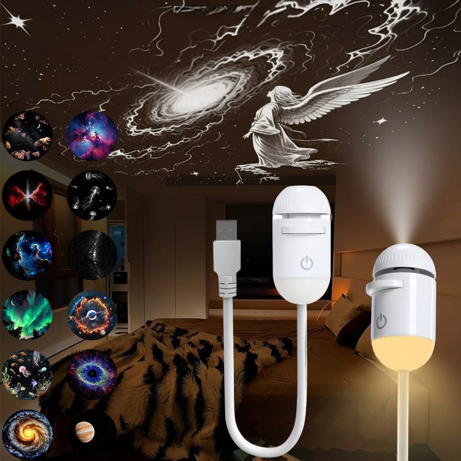 2 In 1 Usb Mini Galaxy Star Projector Night Light Films Starry Sky Ambient Light For Car Home Decoration For Adults And Kids
