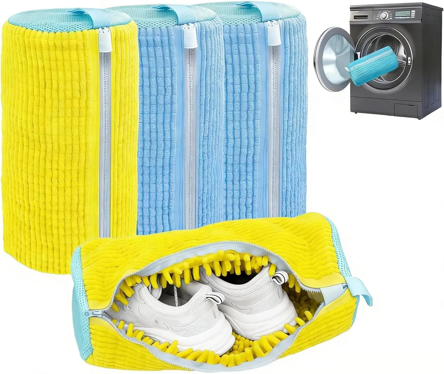 Set di 2 Sacche per Lavaggio Scarpe con Spazzola Liquida, Sacca Resistente per Lavatrice e Spazzola a Setole Morbide per Tutte le Scarpe