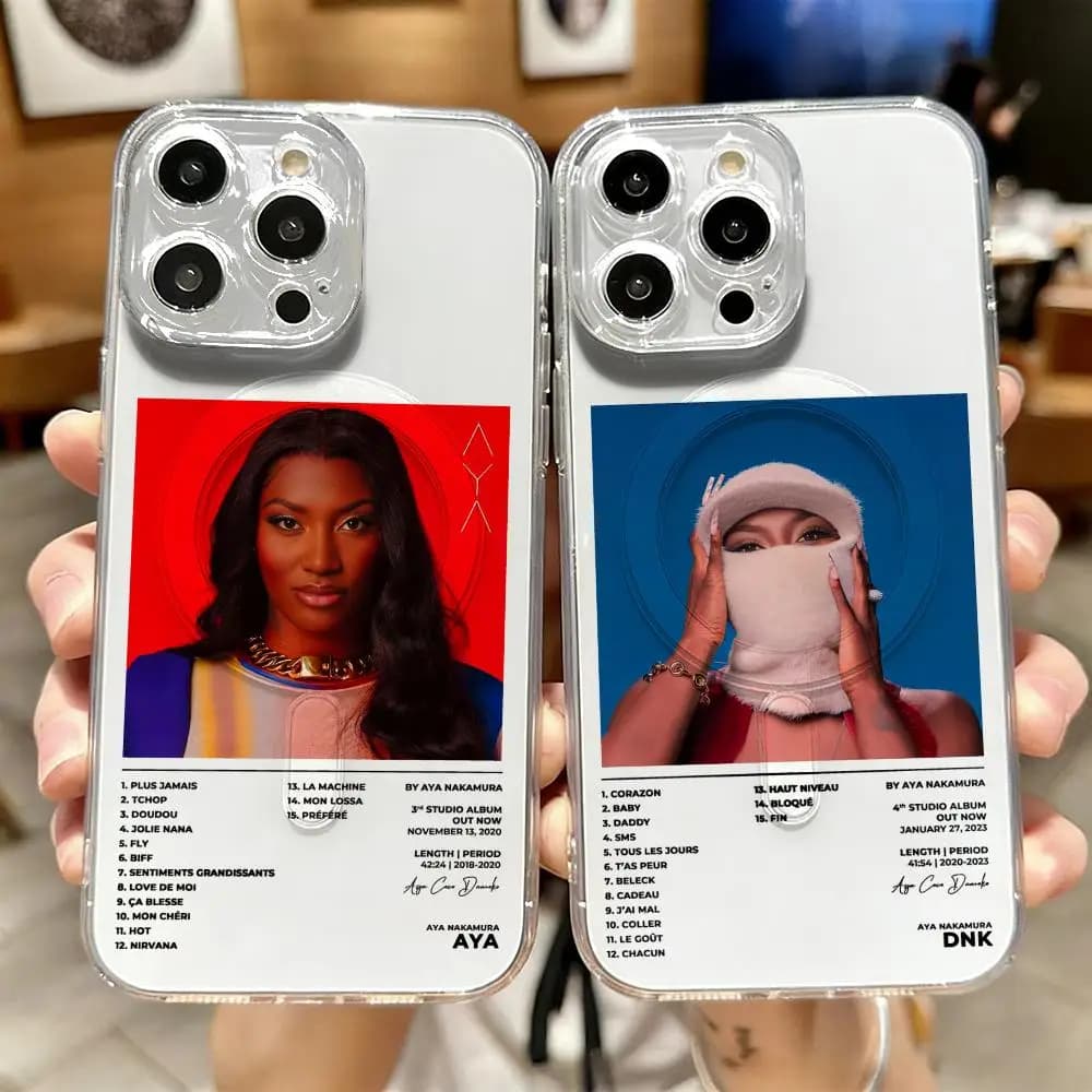 Cover Magnetica Trasparente Rapper Aya N-Nakamura per iPhone 17-12 Pro Max Plus, Custodia Sottile Trasparente con Ricarica
