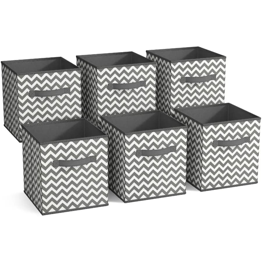 Contenitori Pieghevoli in Tessuto per Casa e Ufficio, Motivo Chevron in Grigio e Bianco, Leggeri e Salvaspazio, Set da 6