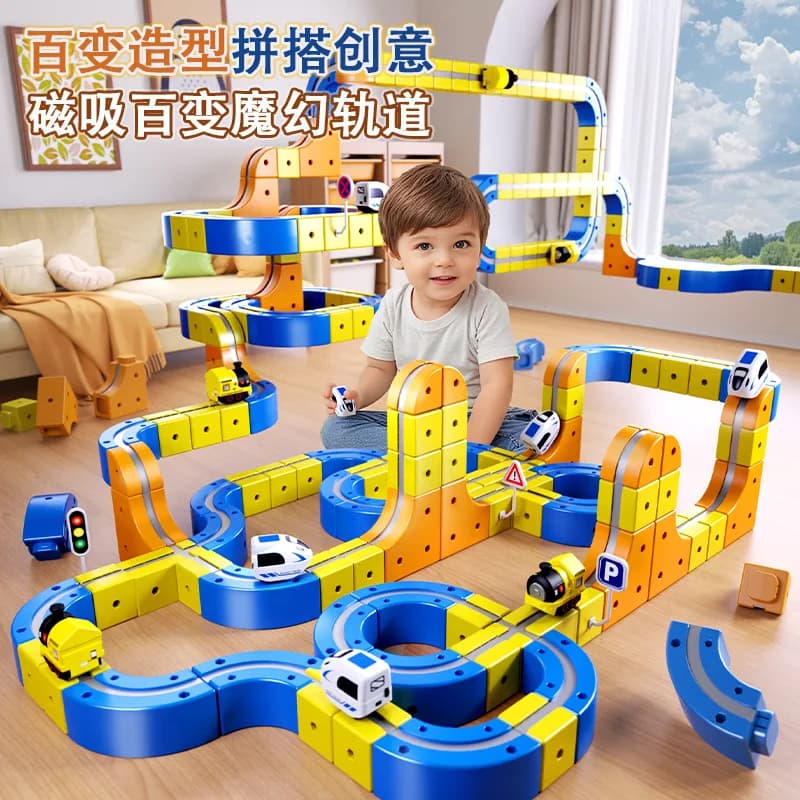 Set di blocchi magnetici per costruire una pista ferroviaria, trenino elettrico anti-gravità, giocattolo educativo creativo fai-da-te per bambini in età prescolare.