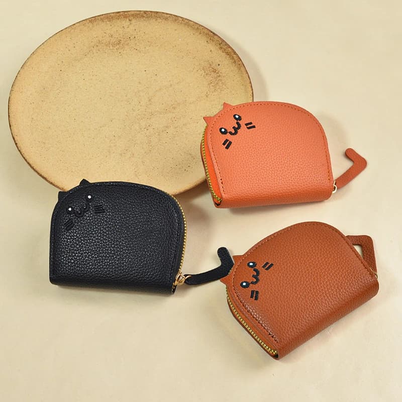 Cartoon Cat Shaped Design Wallet Women's Multi-Card Slots Holder Cute Fashion Faux Leather Coin Purse Creative ID Card Bags