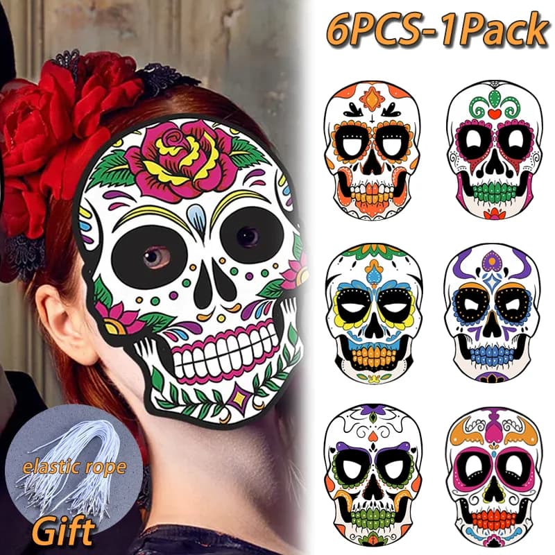 Maschere per il viso da festa con teschio di carta colorato per la festa a tema del giorno dei morti messicani decorazione in maschera di Halloween