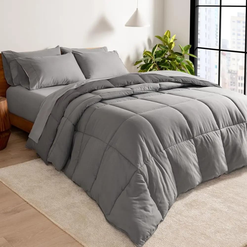 Set Letto Reversibile in una Sola Confezione - Split King - Alternativa alla Piuma - Sot - Set Biancheria da Letto (Split King, Grigio Chiaro/Grigio)