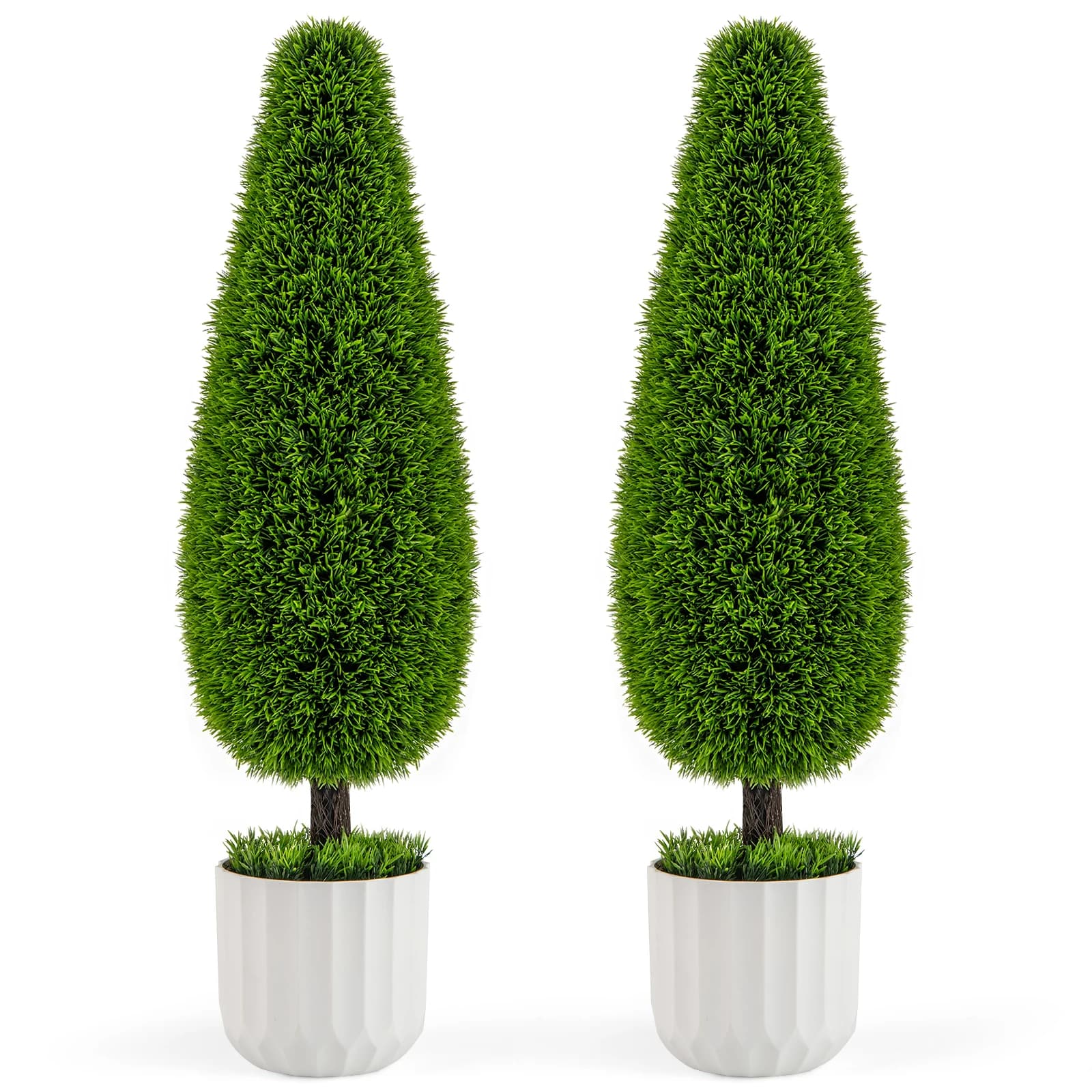 Pack of 2 plants of artificial cedar 3 foot vase-shaped cespuglio with premium PE leaves,