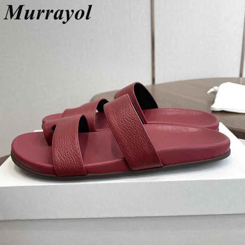 Ciabatte piatte con fondo spesso da donna in vera pelle, sandali a punta aperta, scarpe da donna per primavera estate, per esterni e vacanze 2026