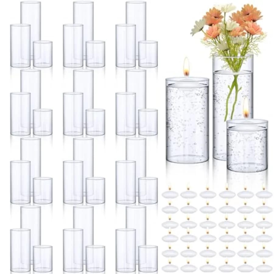 Set di 36 Vasi Cilindrici in Vetro per Centrotavola, Alti Vasi Trasparenti per Fiori con Candele Galleggianti, Portacandele in Vetro Trasparente