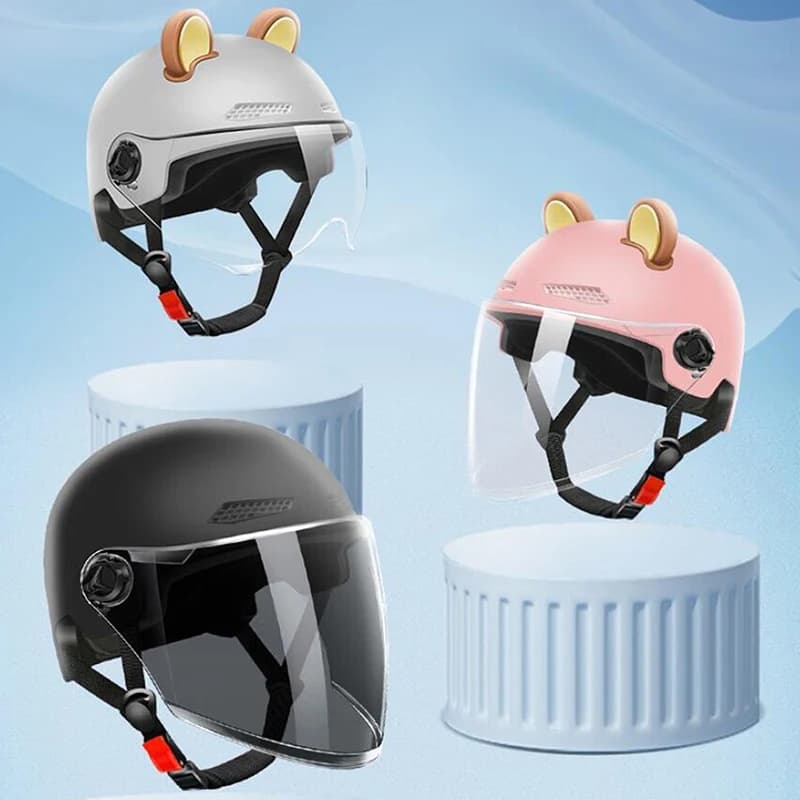 Casco da bicicletta elettrica/moto da adulto, certificato 3C, con occhiali protettivi, per uomo e donna, stile cartone animato, 1 pezzo.