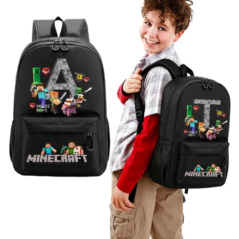 Minec rafted New Backpack Kids Letter A-Z Schoolbag Kawaii Cartoon Schoolbag Boys Girls Knapsack Student Large-capacity Bag Gift
