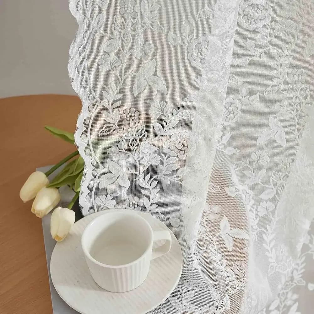 72 inches long lace curtains per bedroom, lace curtain with floral design leaf 2 panels, pocket for rod window vintage privacy Sh