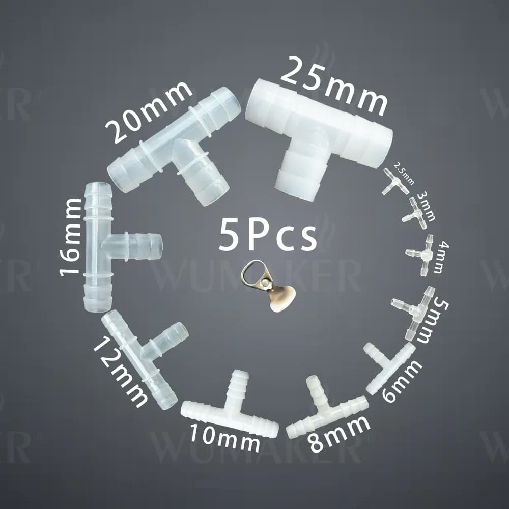 5 pezzi connettori a T stile T raccordo per tubo flessibile a forma di T giunto per tubo in plastica a 3 vie divisore di flusso d'aria per l'irrigazione del giardino