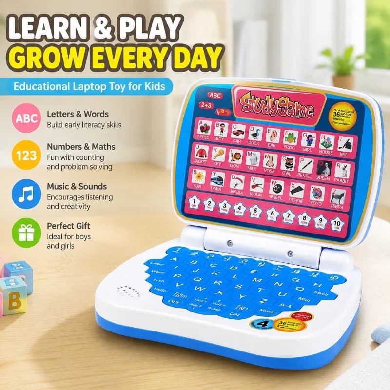 Mini Simulation Laptop Educational Toy LED Screen Kids Learning Machine Pretend Notebook Computer Early Education Device