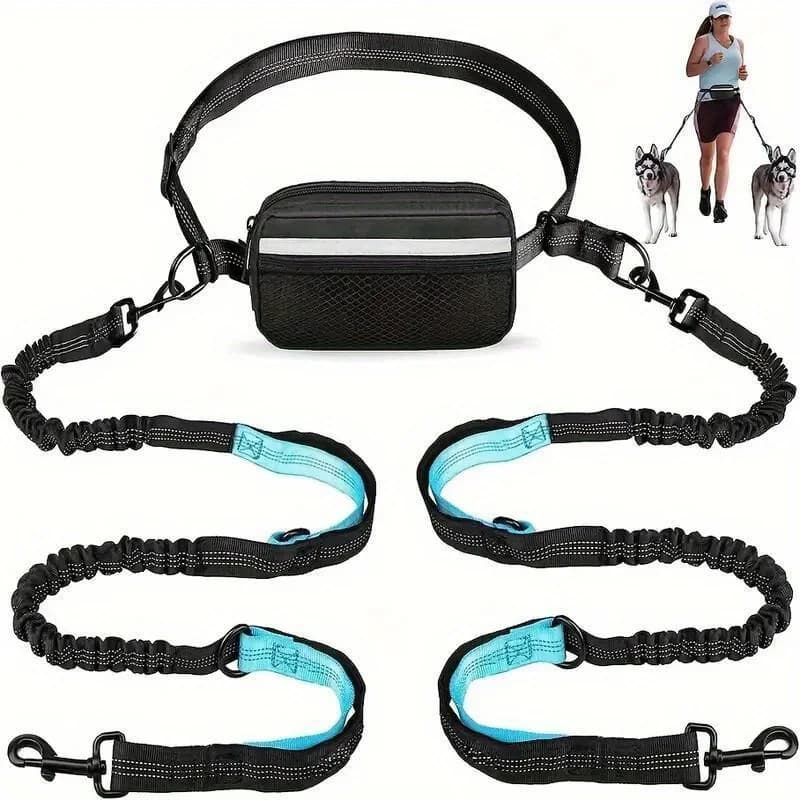Adjustable Hands-Free Dog Running Leash with Double Handles and Elastic Retractable Rope for Large and Medium Dogs - Perfect for Running, Jogging, and Walking with Your Pet